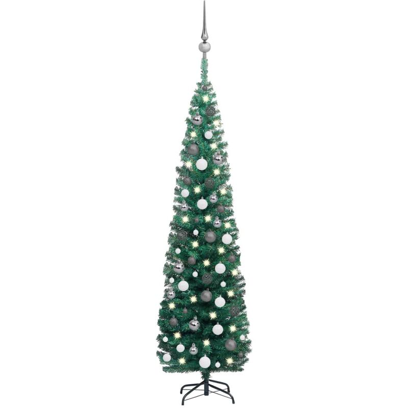 

Set árbol Navidad artificial delgado LED y bolas verde 180 cm - Youthup