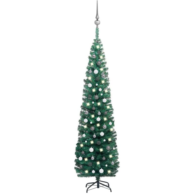 

Set árbol Navidad artificial delgado LED y bolas verde 240 cm - Youthup