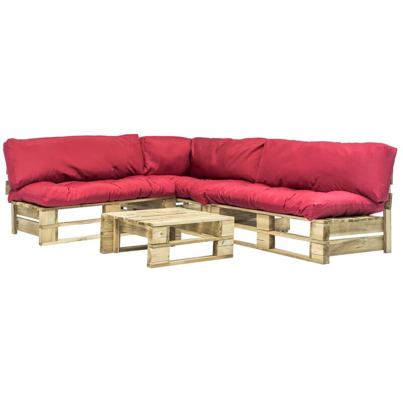 

Set sofás jardín de palés 4 piezas y cojines rojos madera - Rojo - Youthup