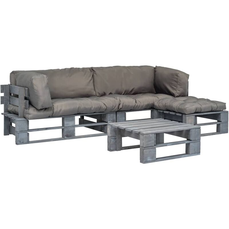 

Set sofás jardín de palés 4 pzas y cojines grises madera - Gris - Youthup