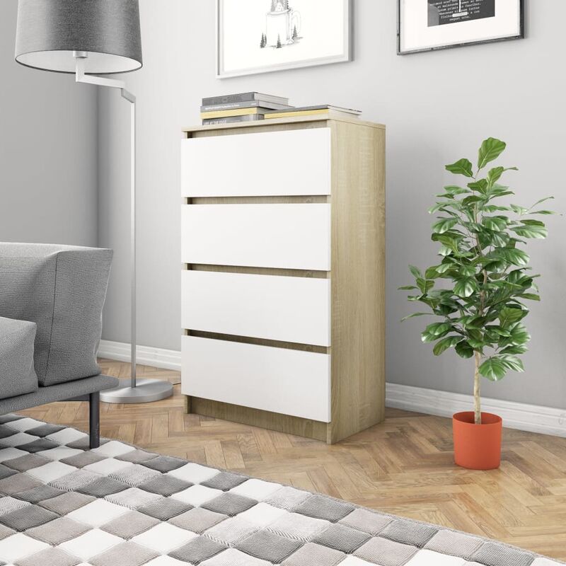 YOUTHUP Sideboard Weiß Sonoma-Eiche 60×35×98,5 cm Spanplatte - Mehrfarbig