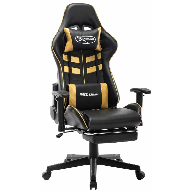 

YOUTHUP Silla de gaming con reposapiés cuero sintético negro y dorado - Multicolor