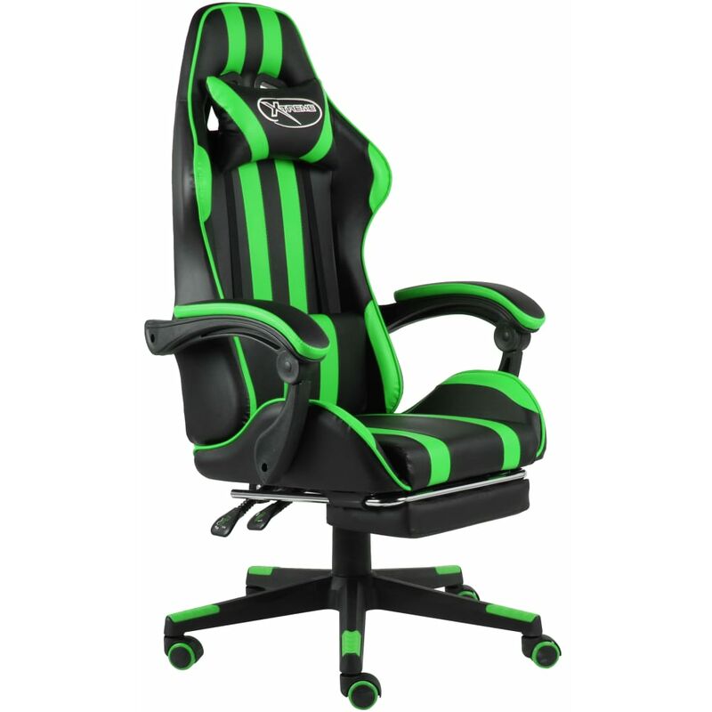 

Silla gaming con reposapiés cuero sintético negro y verde - Verde - Youthup