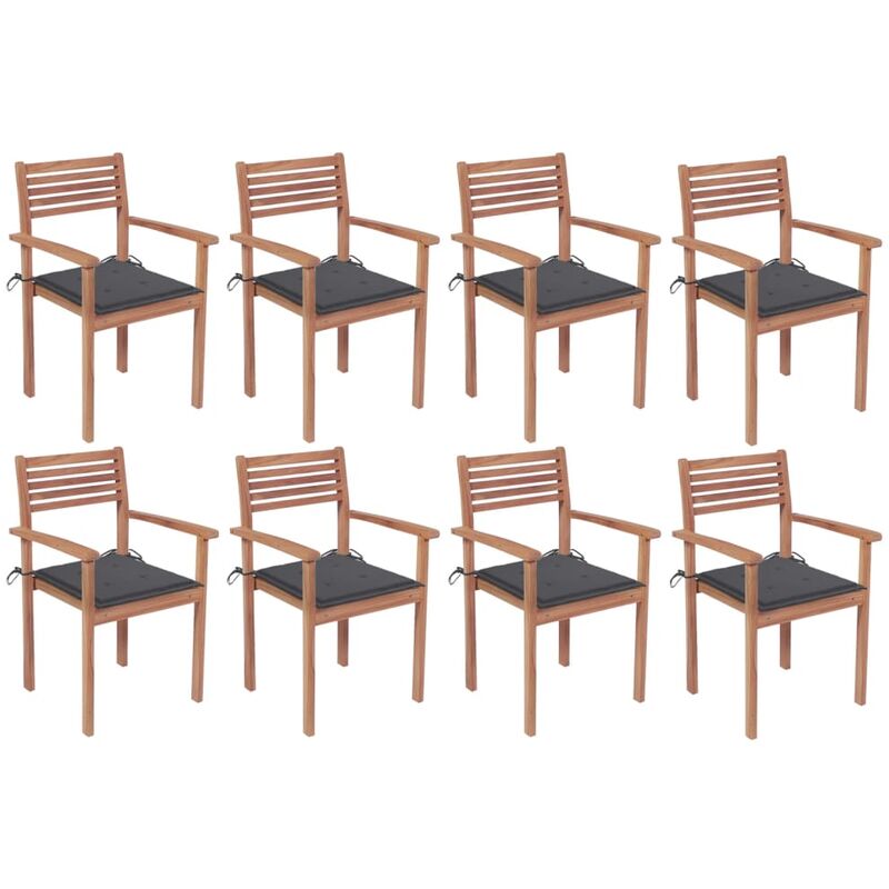 

Sillas apilables de jardín 8 uds madera de teca con cojines - Marrón - Youthup