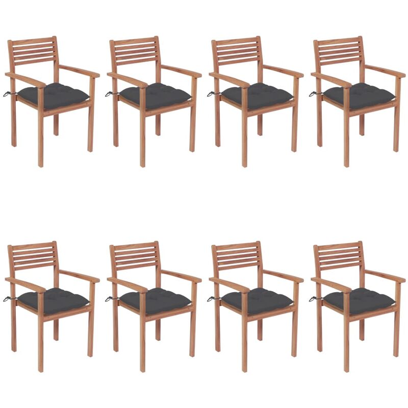 

Sillas apilables de jardín 8 uds madera de teca con cojines - Marrón - Youthup