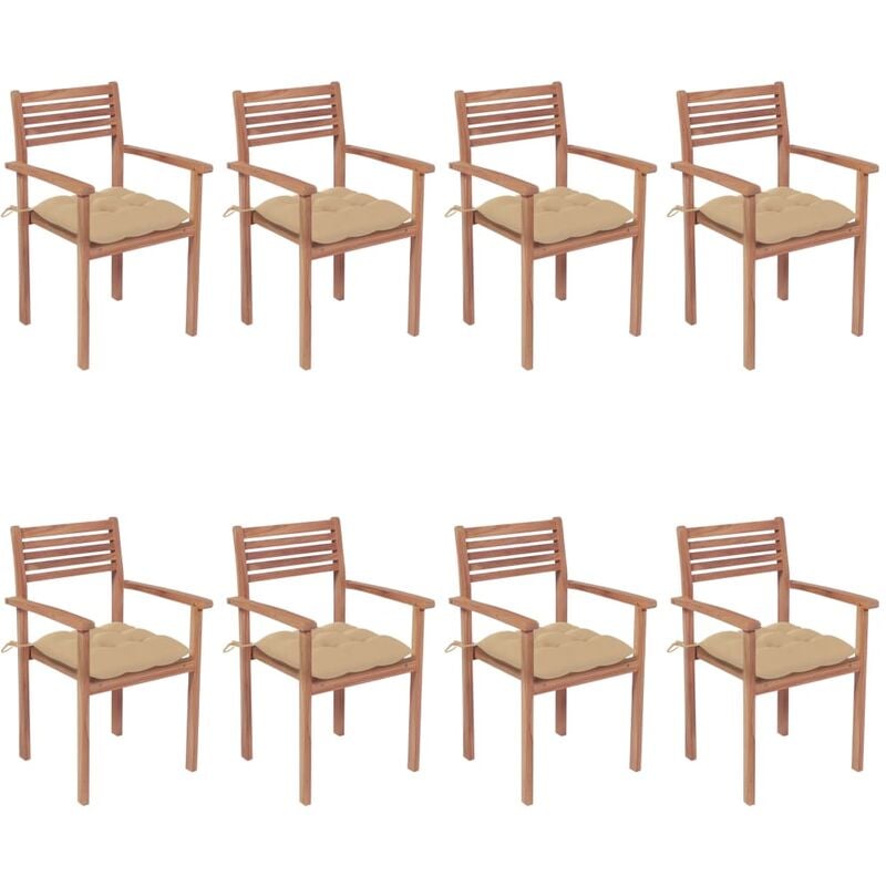 

Sillas apilables de jardín 8 uds madera de teca con cojines - Marrón - Youthup