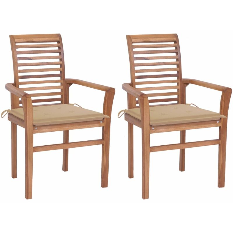 

Sillas de comedor 2 uds madera maciza de teca con cojines beige - Youthup