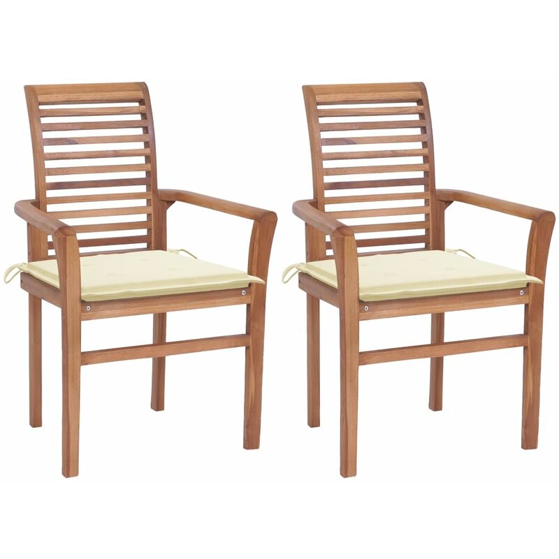 

Sillas de comedor 2 uds madera maciza de teca con cojines crema - Youthup