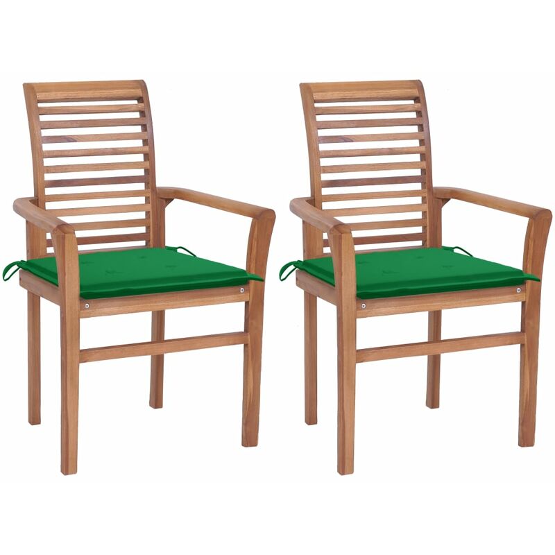 

Sillas de comedor 2 uds madera maciza de teca con cojines verde - Youthup