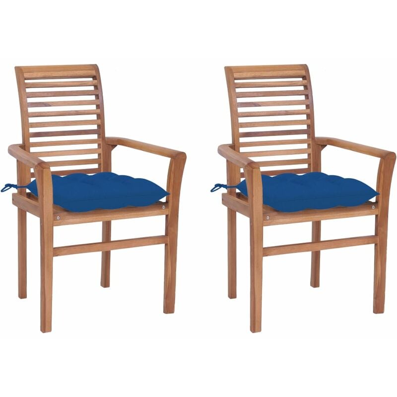 

Sillas de comedor 2 uds madera maciza teca con cojines azules - Youthup