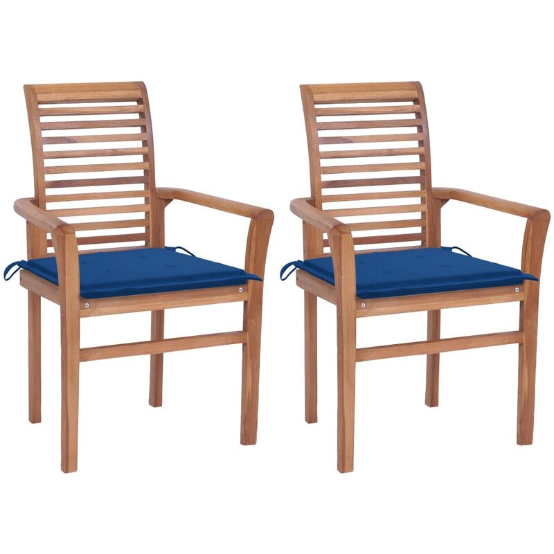 

Sillas de comedor 2 uds madera maciza teca y cojines azul royal - Youthup