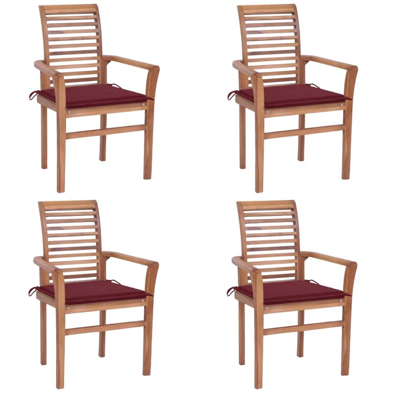 

YOUTHUP Sillas de comedor 4 uds madera maciza teca y cojines rojo tinto