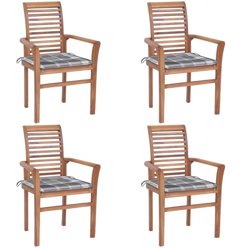 

Sillas de comedor 4 uds madera teca y cojines a cuadros grises - Youthup