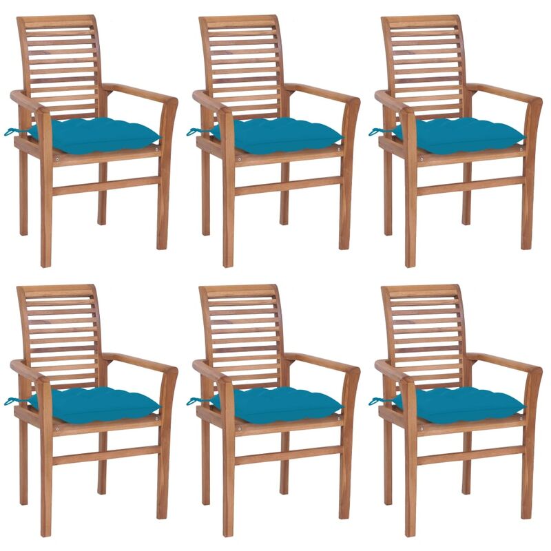 

Sillas de comedor 6 uds madera maciza teca cojines azul claro - Marrón - Youthup