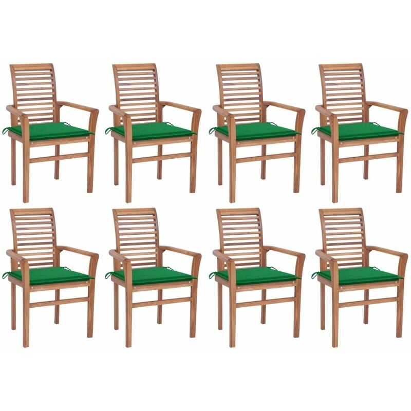 

Sillas de comedor 8 unidades madera de teca con cojines verdes - Marrón - Youthup