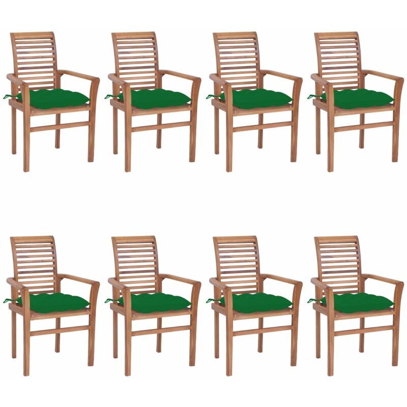 

Sillas de comedor 8 unidades madera de teca con cojines verdes - Marrón - Youthup