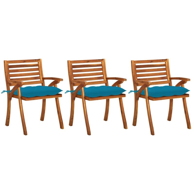 

Sillas de comedor jardín con cojines 3 uds madera maciza acacia - Marrón - Youthup