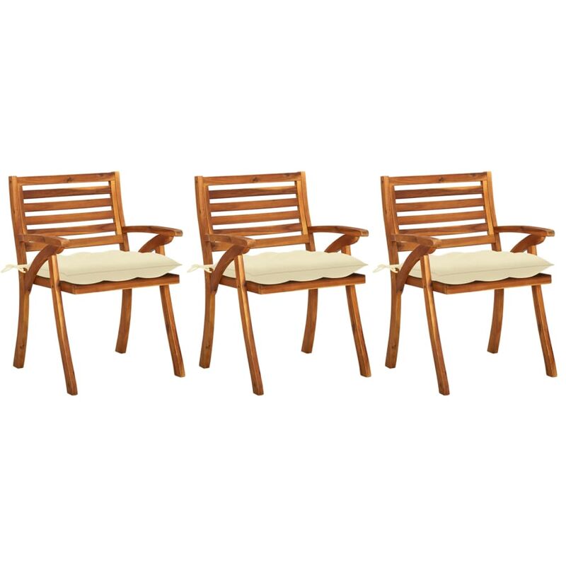 

Sillas de comedor jardín con cojines 3 uds madera maciza acacia - Marrón - Youthup