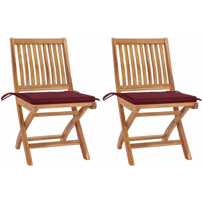 

Sillas de jardín 2 uds con cojines rojo tinto madera de teca - Rojo - Youthup