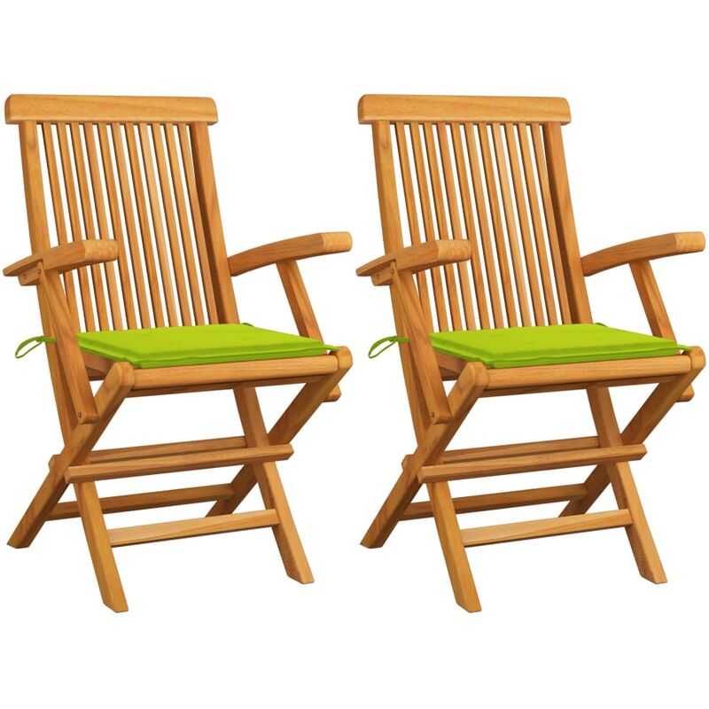

Sillas de jardín 2 uds con cojines verde brillante madera teca - Verde - Youthup