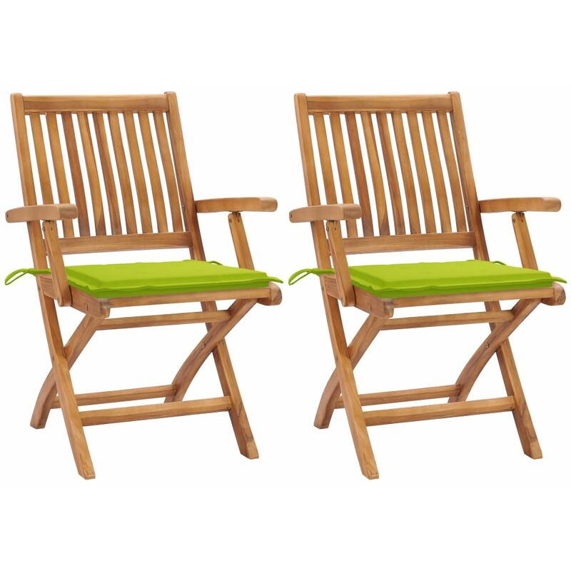 

Sillas de jardín 2 uds con cojines verde brillante madera teca - Verde - Youthup