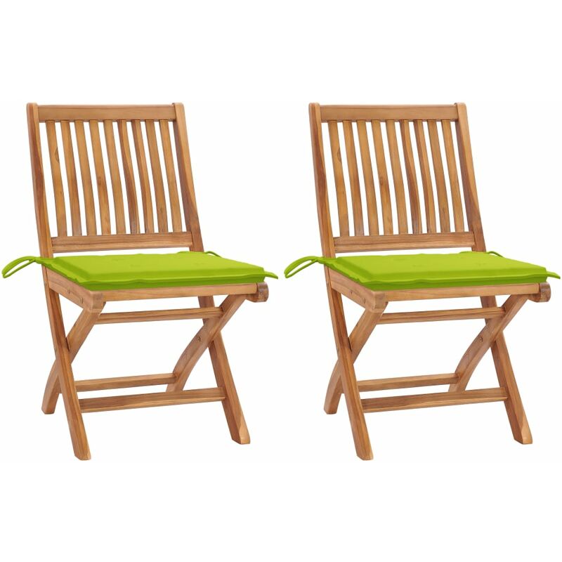 

Sillas de jardín 2 uds con cojines verde brillante madera teca - Verde - Youthup