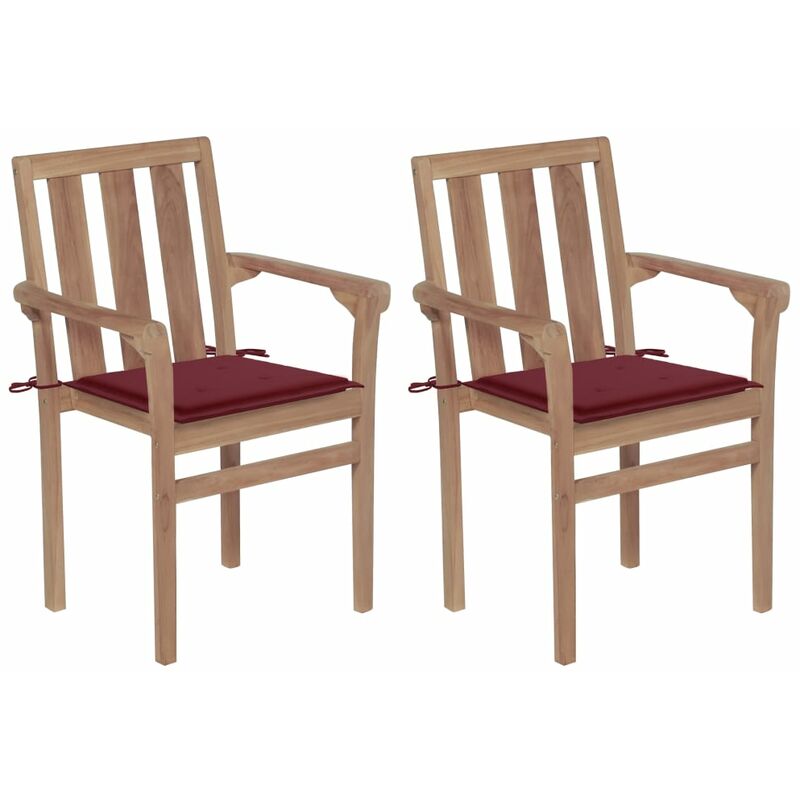 

Sillas de jardín 2 uds con cojines vino rojo madera de teca - Rojo - Youthup