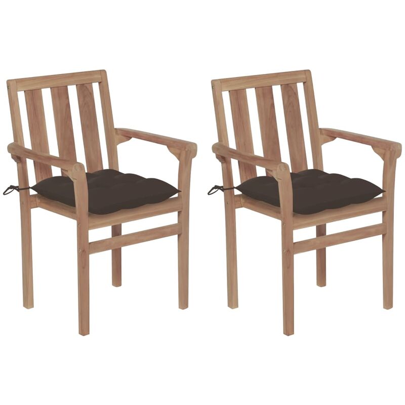 

Sillas de jardín 2 uds madera de teca con cojines gris taupe - Gris Topo - Youthup