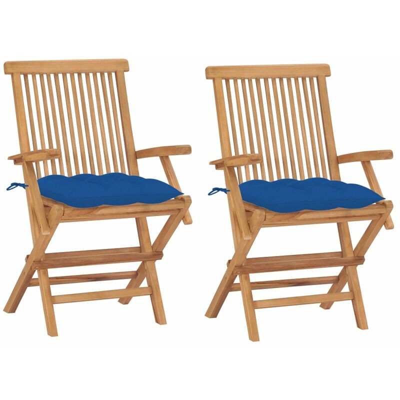 

Sillas de jardín 2 uds madera maciza de teca con cojines azules - Azul - Youthup