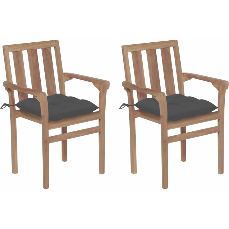 

Sillas de jardín 2 uds madera teca con cojines gris antracita - Antracita - Youthup