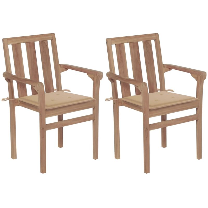

Sillas de jardín 2 unidades con cojines beige madera de teca - Beige - Youthup