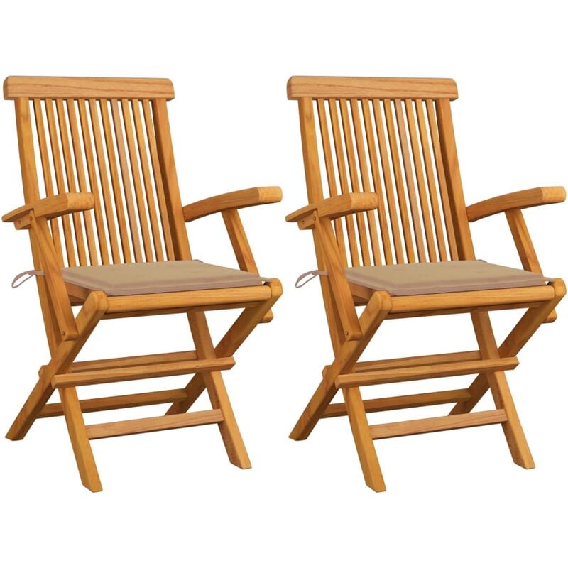 

Sillas de jardín 2 unidades con cojines beige madera de teca - Beige - Youthup
