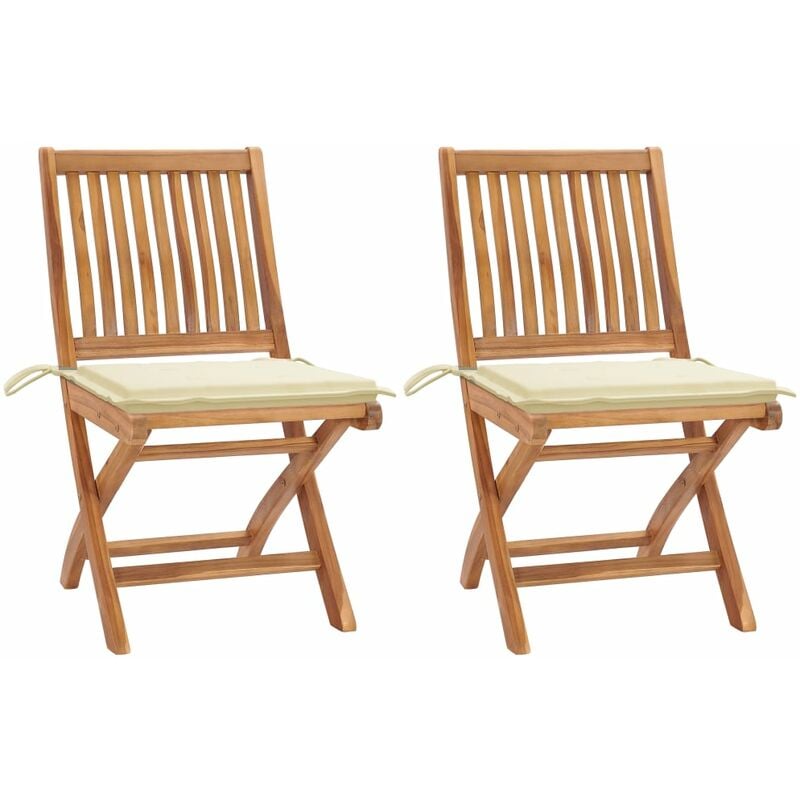 

Sillas de jardín 2 unidades con cojines crema madera de teca - Crema - Youthup