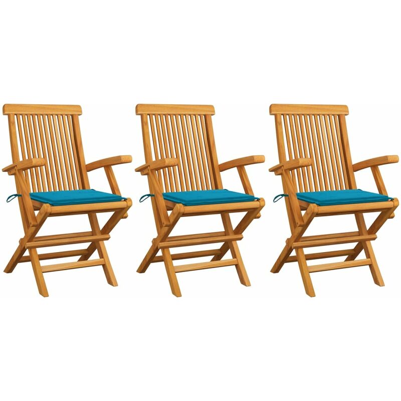 

Sillas de jardín 3 uds con cojines azules madera de teca - Azul - Youthup