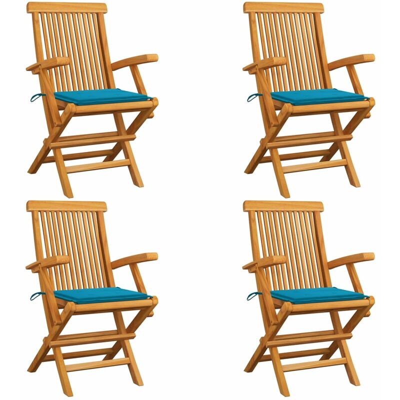 

Sillas de jardín 4 uds con cojines azules madera de teca - Azul - Youthup