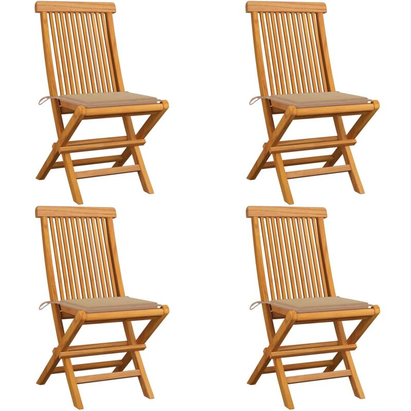 

YOUTHUP Sillas de jardín 4 uds con cojines beige madera de teca - Beige