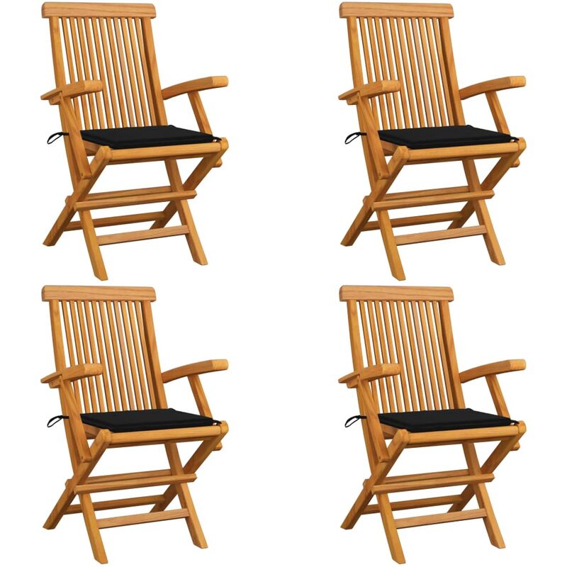 

Sillas de jardín 4 uds con cojines negros madera de teca - Negro - Youthup