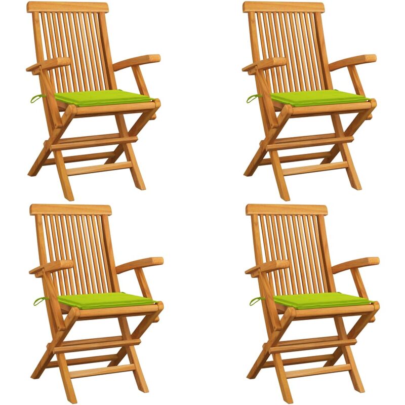 

Sillas de jardín 4 uds con cojines verde brillante madera teca - Verde - Youthup