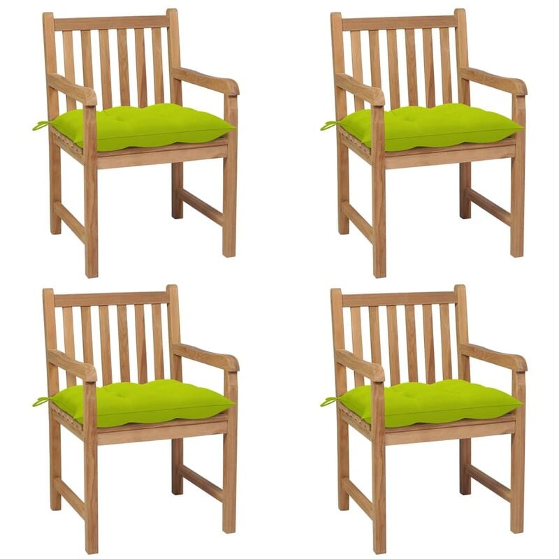 

Sillas de jardín 4 uds madera de teca y cojines verde brillante - Marrón - Youthup