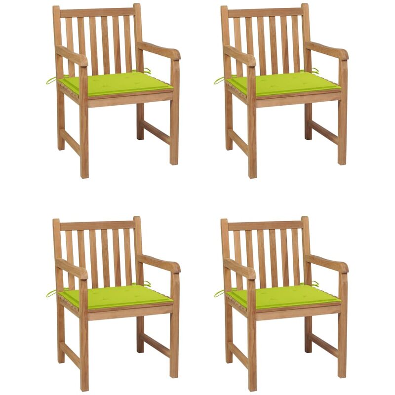 

Sillas de jardín 4 uds madera de teca y cojines verde brillante - Marrón - Youthup