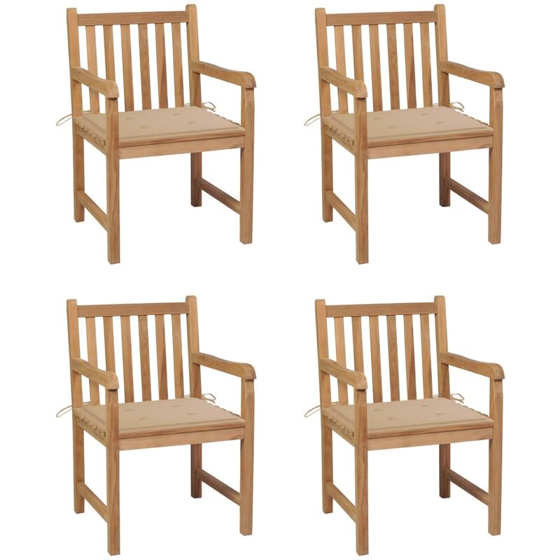 

Sillas de jardín 4 uds madera maciza de teca con cojines beige - Marrón - Youthup