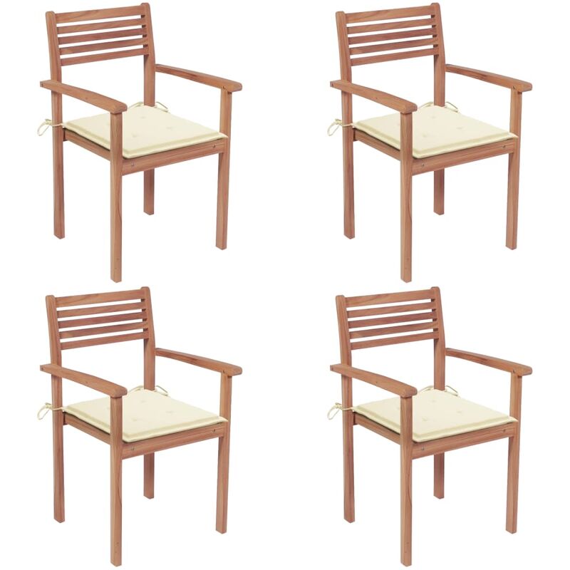 

Sillas de jardín 4 uds madera maciza de teca con cojines crema - Youthup