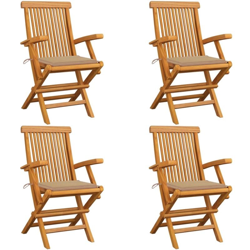 

Sillas de jardín 4 unidades con cojines beige madera de teca - Beige - Youthup