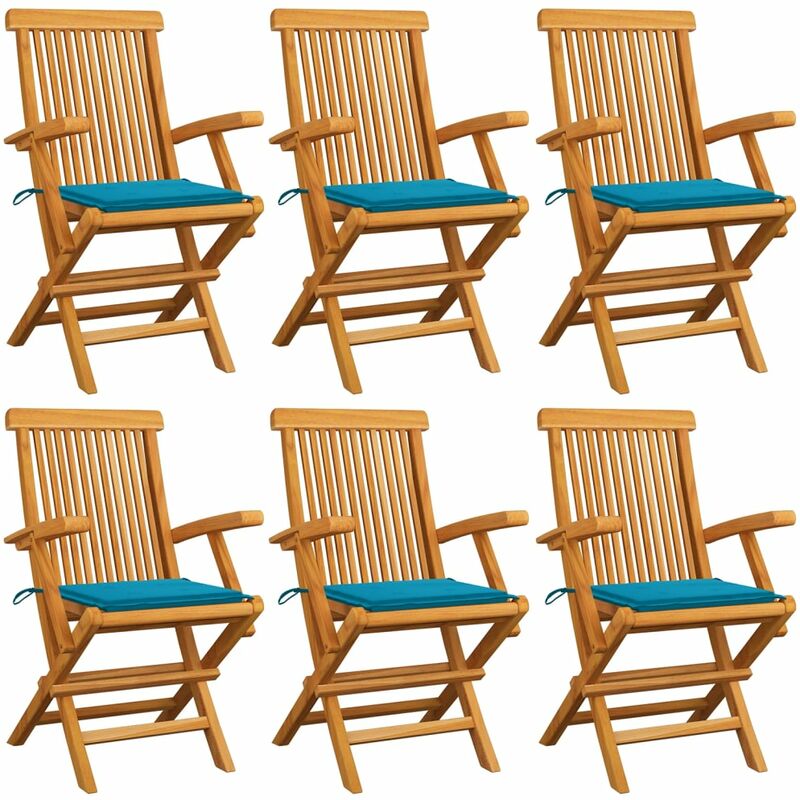 

Sillas de jardín 6 uds con cojines azules madera de teca - Azul - Youthup