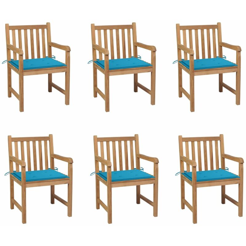 

Sillas de jardín 6 uds madera maciza de teca cojines azul - Marrón - Youthup