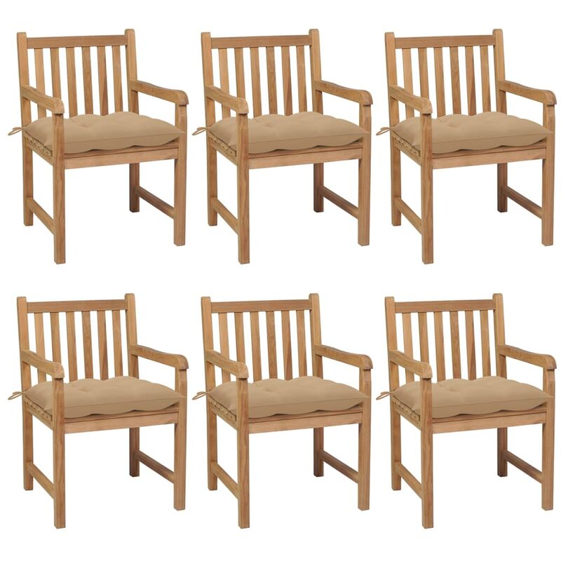 

Sillas de jardín 6 uds madera maciza de teca cojines beige - Marrón - Youthup