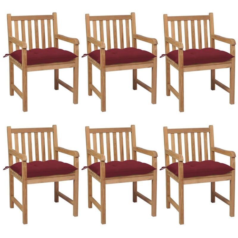

Sillas de jardín 6 uds madera maciza de teca cojines rojo tinto - Marrón - Youthup