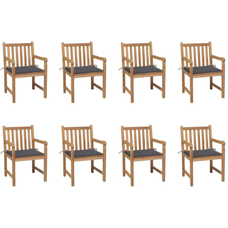 

Sillas de jardín 8 uds madera maciza de teca cojines antracita - Marrón - Youthup