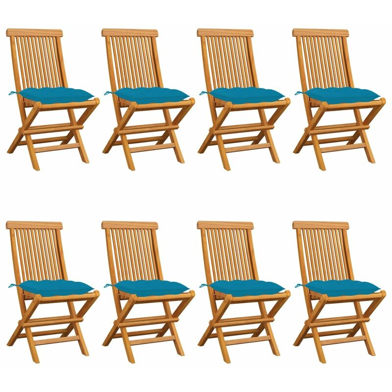 

Sillas de jardín 8 uds madera maciza de teca cojines azul claro - Marrón - Youthup