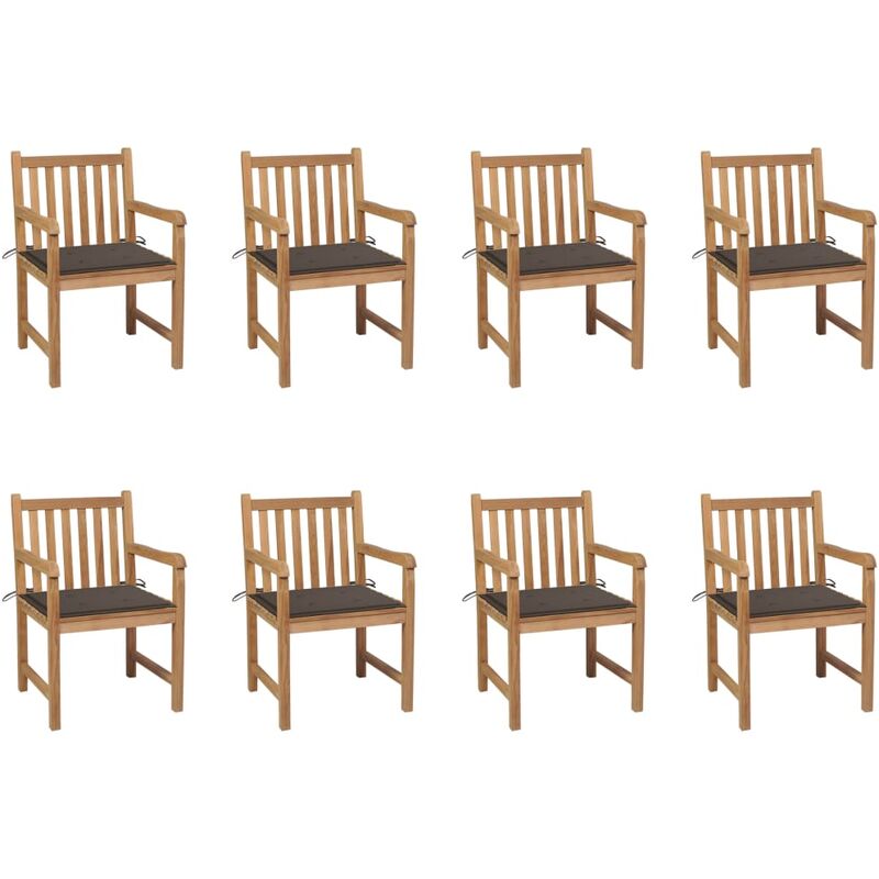 

Sillas de jardín 8 uds madera maciza de teca cojines taupé - Marrón - Youthup